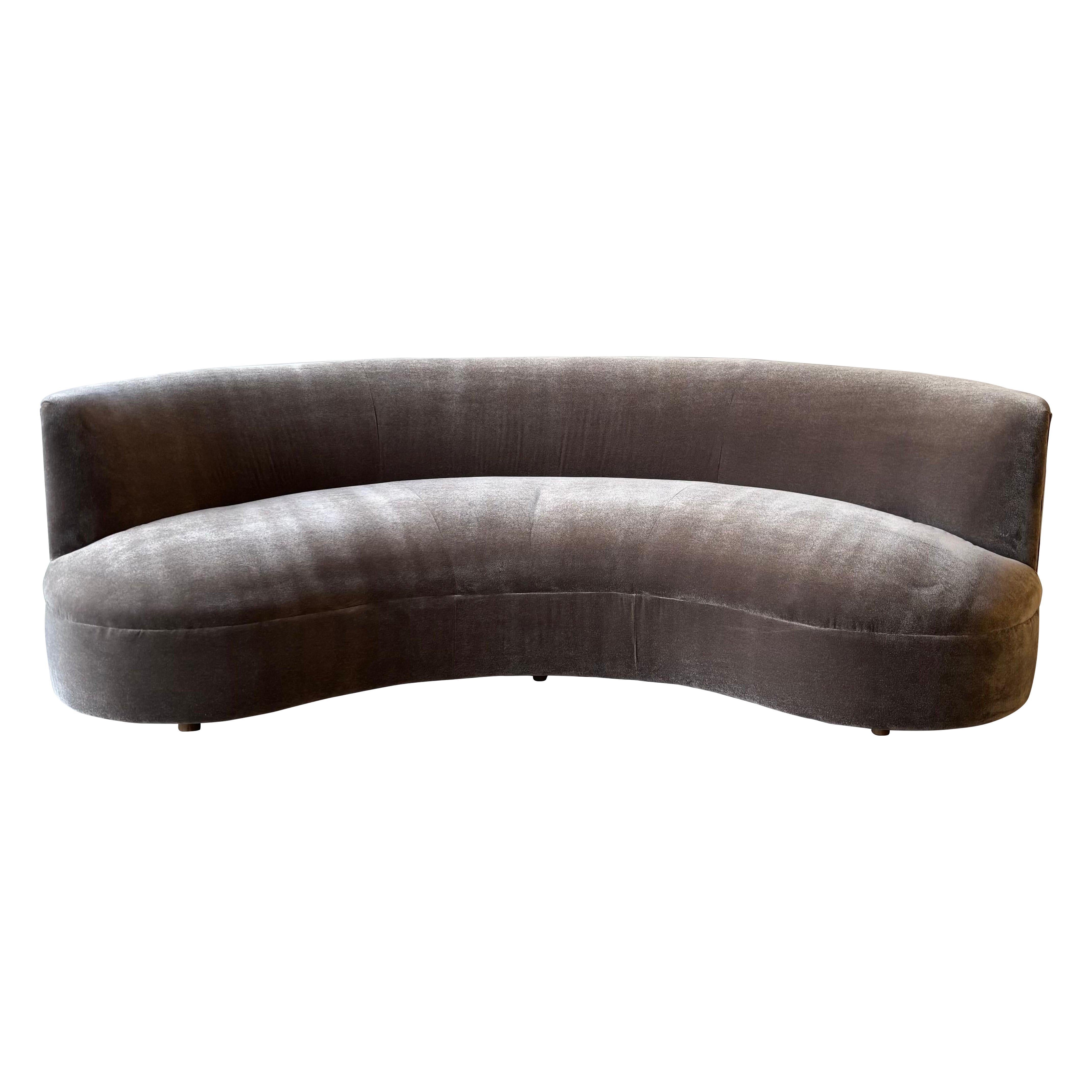 Vintage Curved Sofa, Newly Upholstered in Holly Hunt Velvet