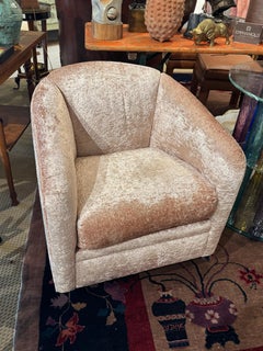 Vintage Curved Swivel Club Chairs, Newly Upholstered, Blush Crushed Velvet-Pair