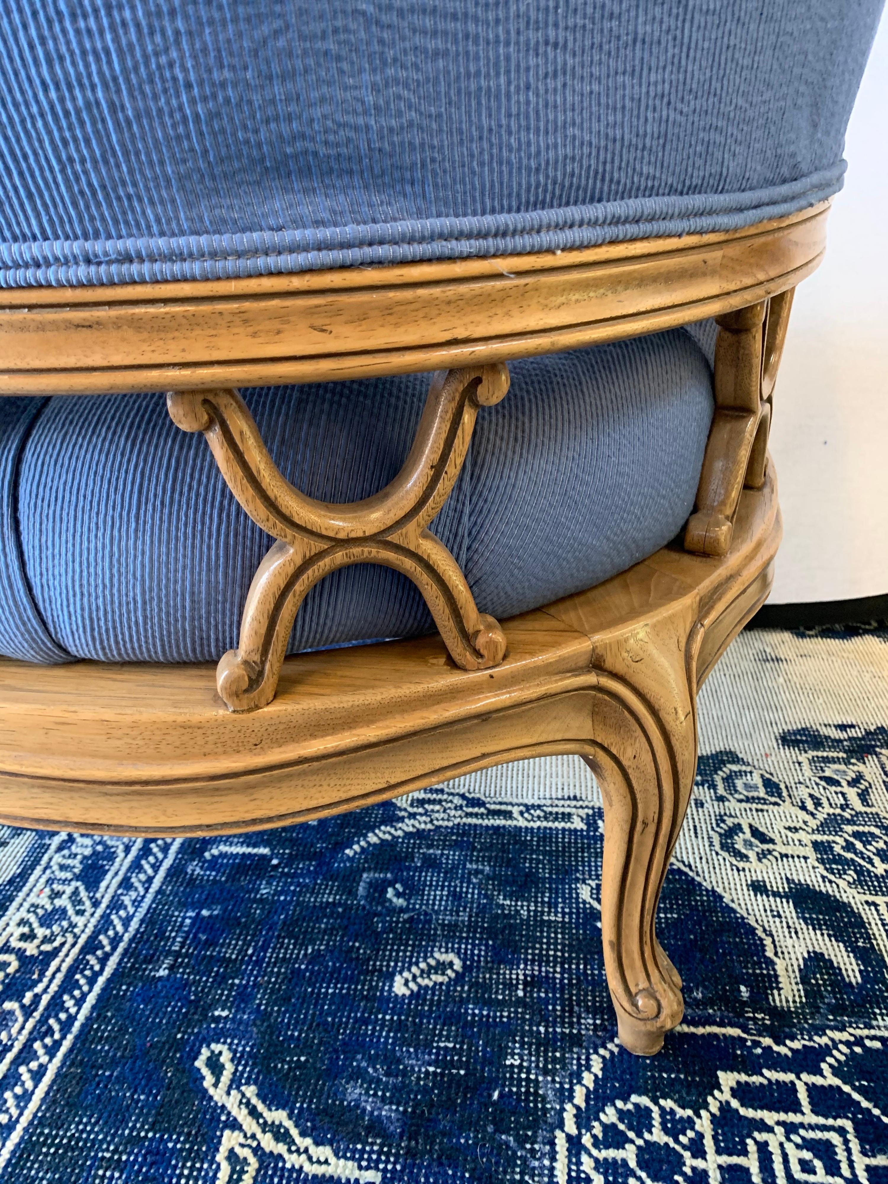 Fabric Vintage Curved Tufted Blue Upholstered Barrel Back Armchair