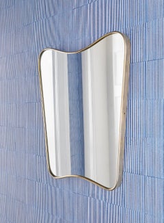 Vintage Curved Wall Brass Mirror, Italy, 1950's