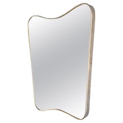 Vintage Curved Wall Brass Mirror, Italy, 1950's