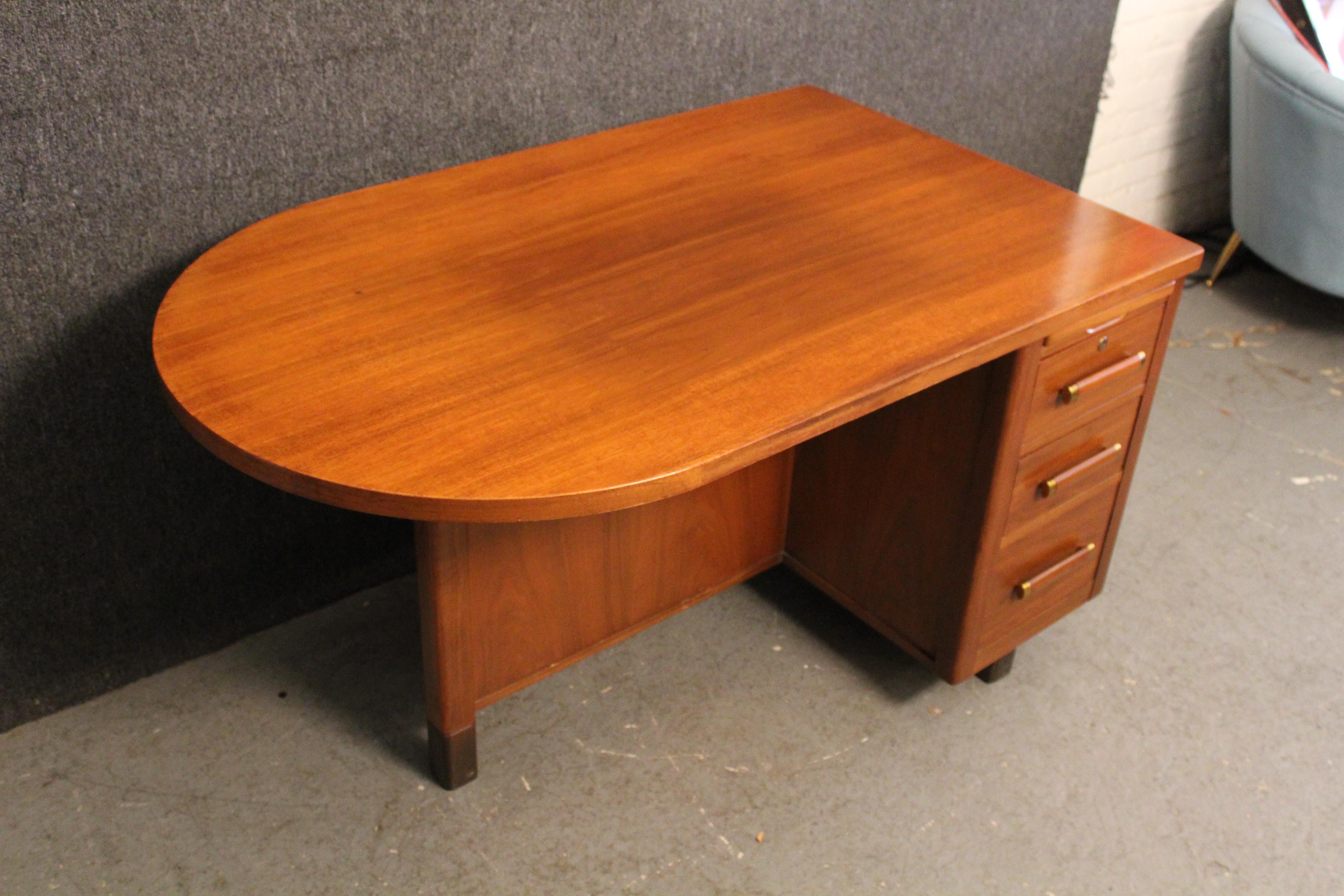 Carved Vintage Curved Walnut Art Deco Executive Desk For Sale