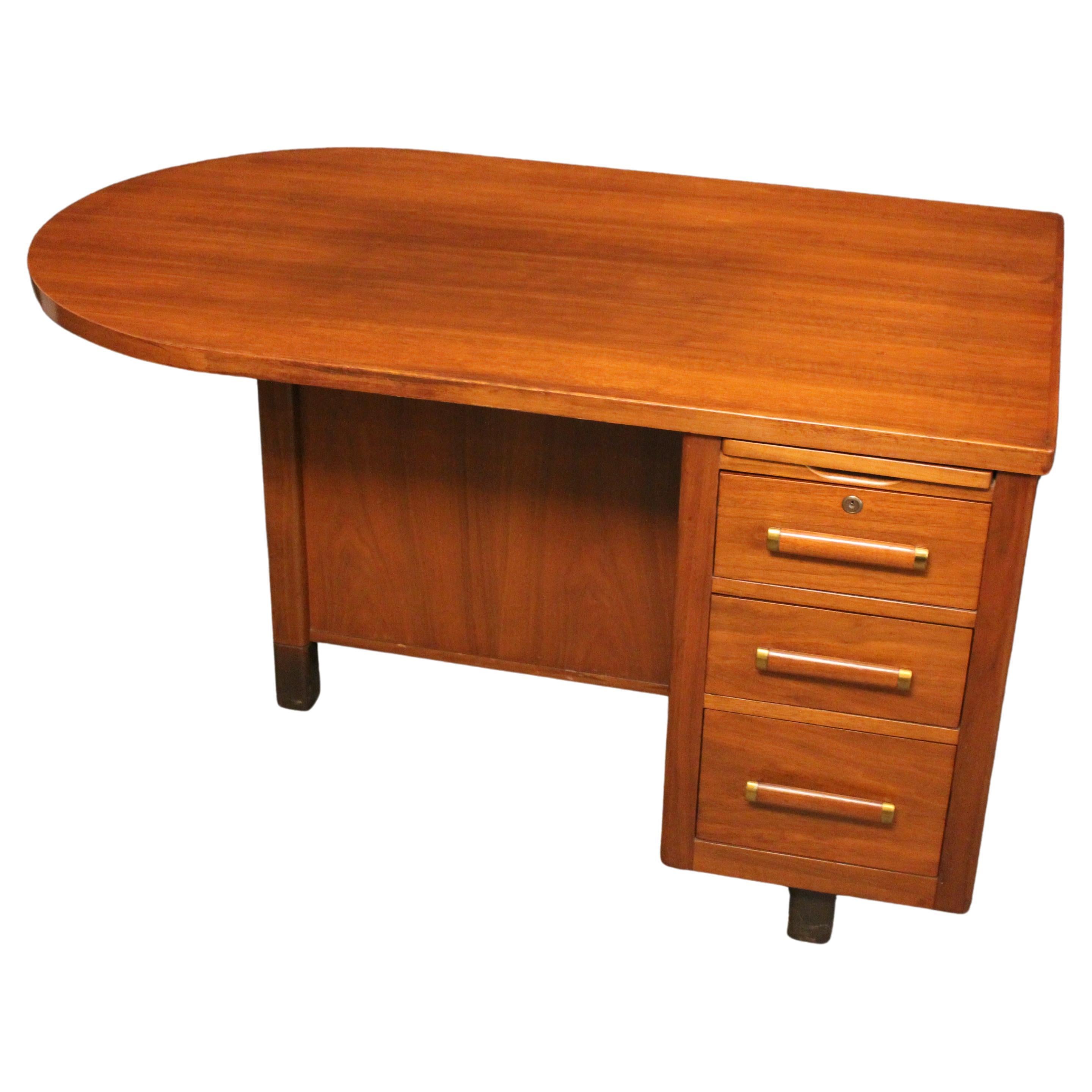 Vintage Curved Walnut Art Deco Executive Desk