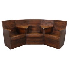 Vintage Curved Wood Bench Seating from Dutch Train Station