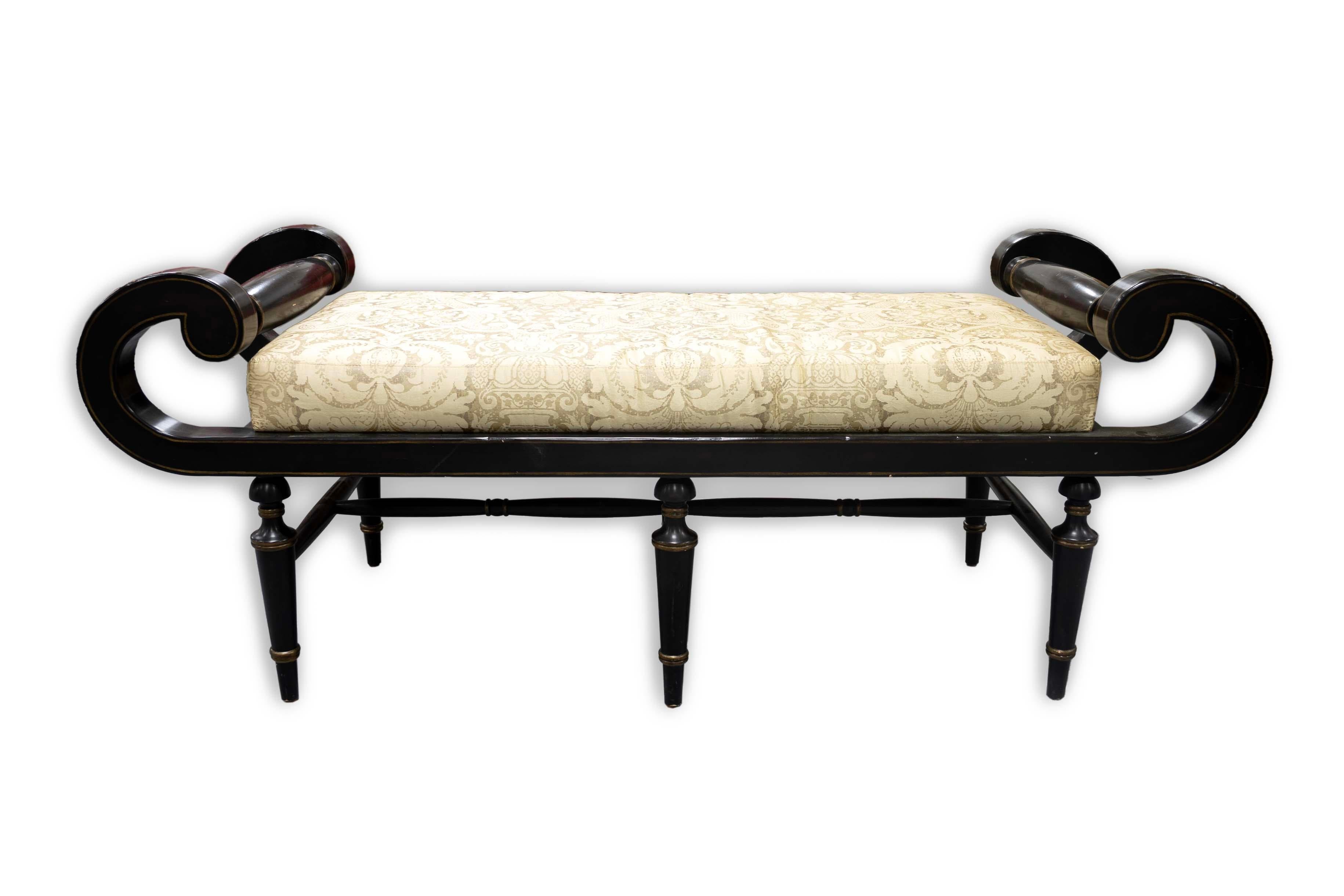 Unknown Vintage Curved Wood Hollywood Regency Style Cushioned Bench