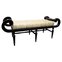 Vintage Curved Wood Hollywood Regency Style Cushioned Bench