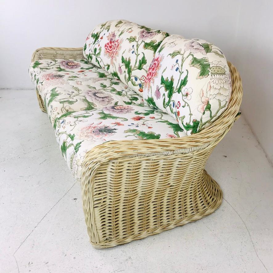 Vintage Curved Woven Wicker Sofa 2