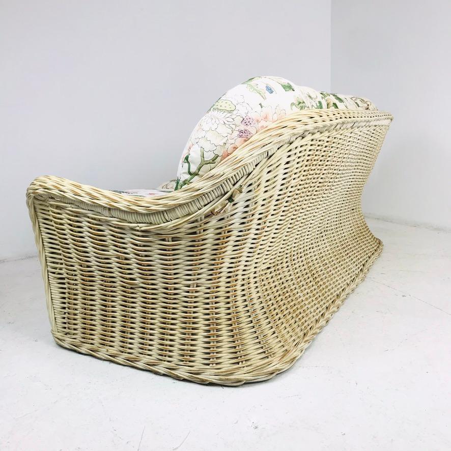 Vintage Curved Woven Wicker Sofa 5
