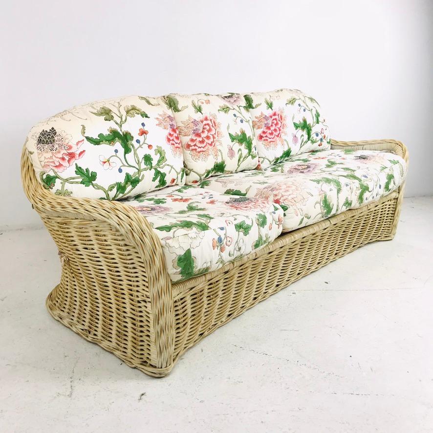 American Classical Vintage Curved Woven Wicker Sofa