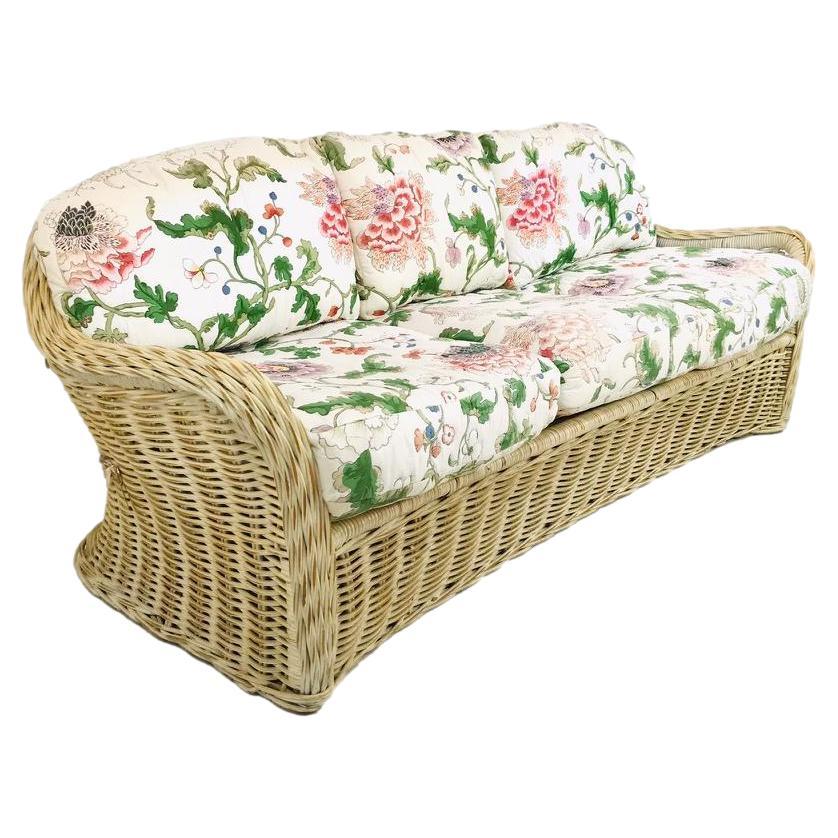 Vintage Curved Woven Wicker Sofa