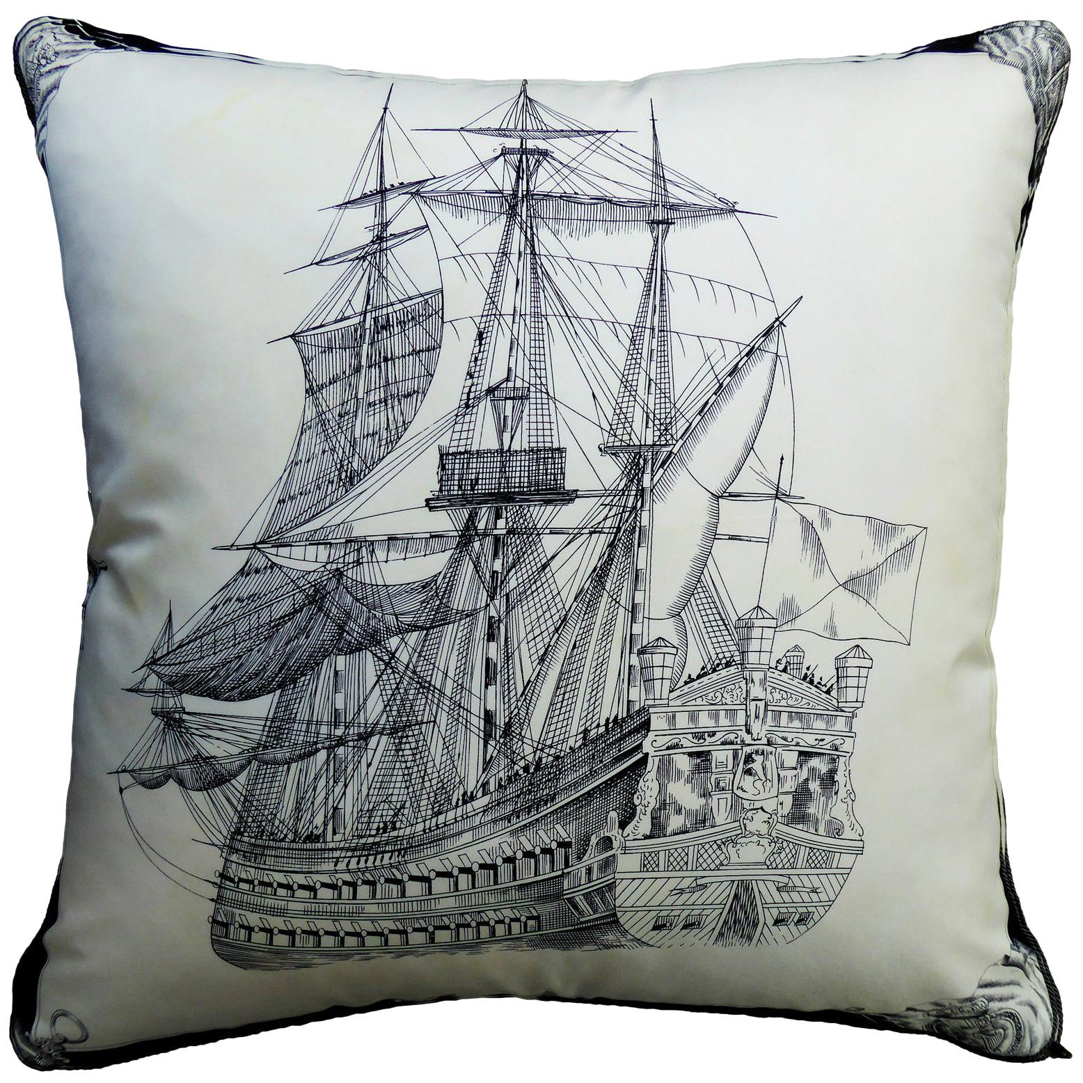 Vintage Cushion 1960's and 1980's "The Royal Ship" Luxury Pillow, Made in London