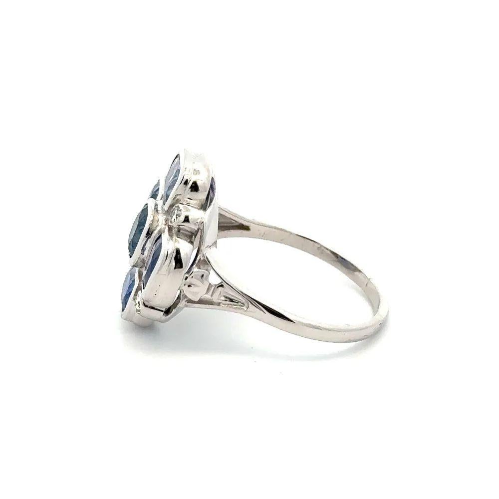 Women's Vintage Cushion Blue Sapphire and Diamond Gold Cluster Ring For Sale