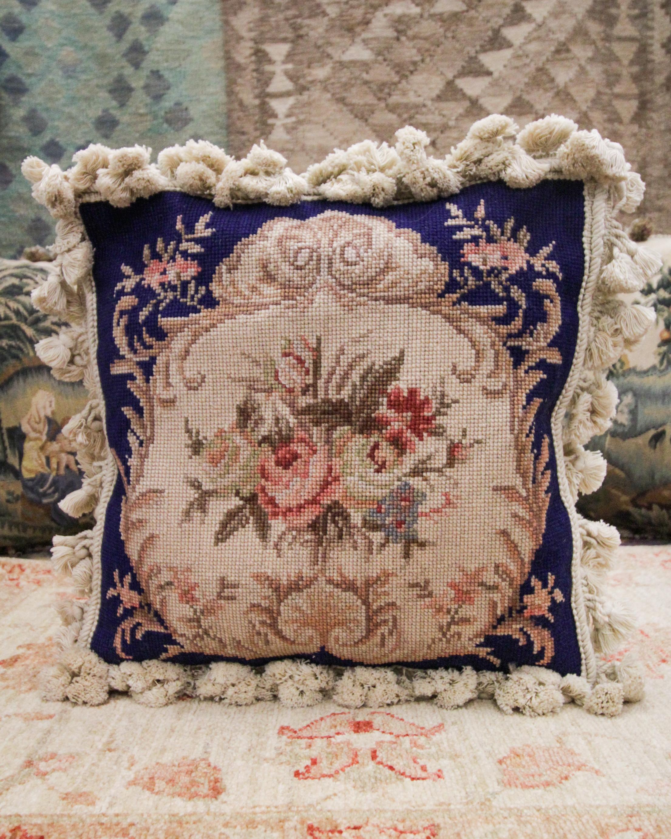 Aubusson Vintage Cushion Cover Deep Blue Floral Pillow Case Sofa Armchair Scatter