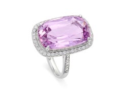 Vintage Cushion Cut 12.38ct Kunzite & Diamond Platinum Cocktail Ring