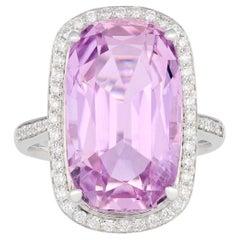 Vintage Cushion Cut 12.38ct Kunzite & Diamond Platinum Cocktail Ring