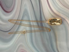 Vintage Cushion Cut Prasiolite and Diamond 14 Karat Yellow Gold Pendant