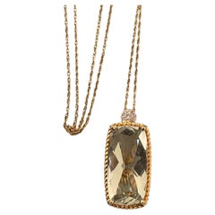 Vintage Cushion Cut Prasiolite and Diamond 14 Karat Yellow Gold Pendant
