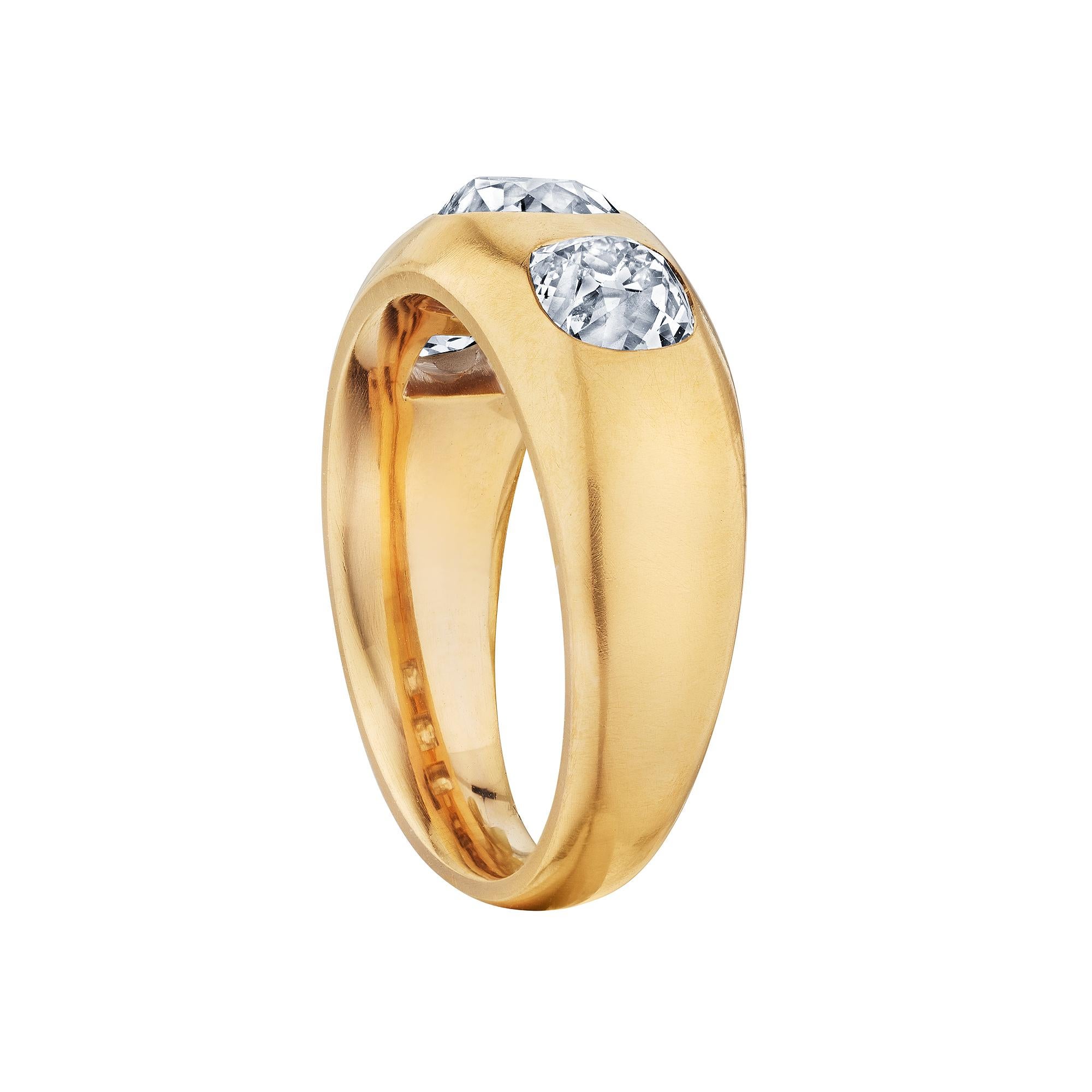 Women's or Men's Vintage Cushion Cut Rose Gold Diamond Ring For Sale