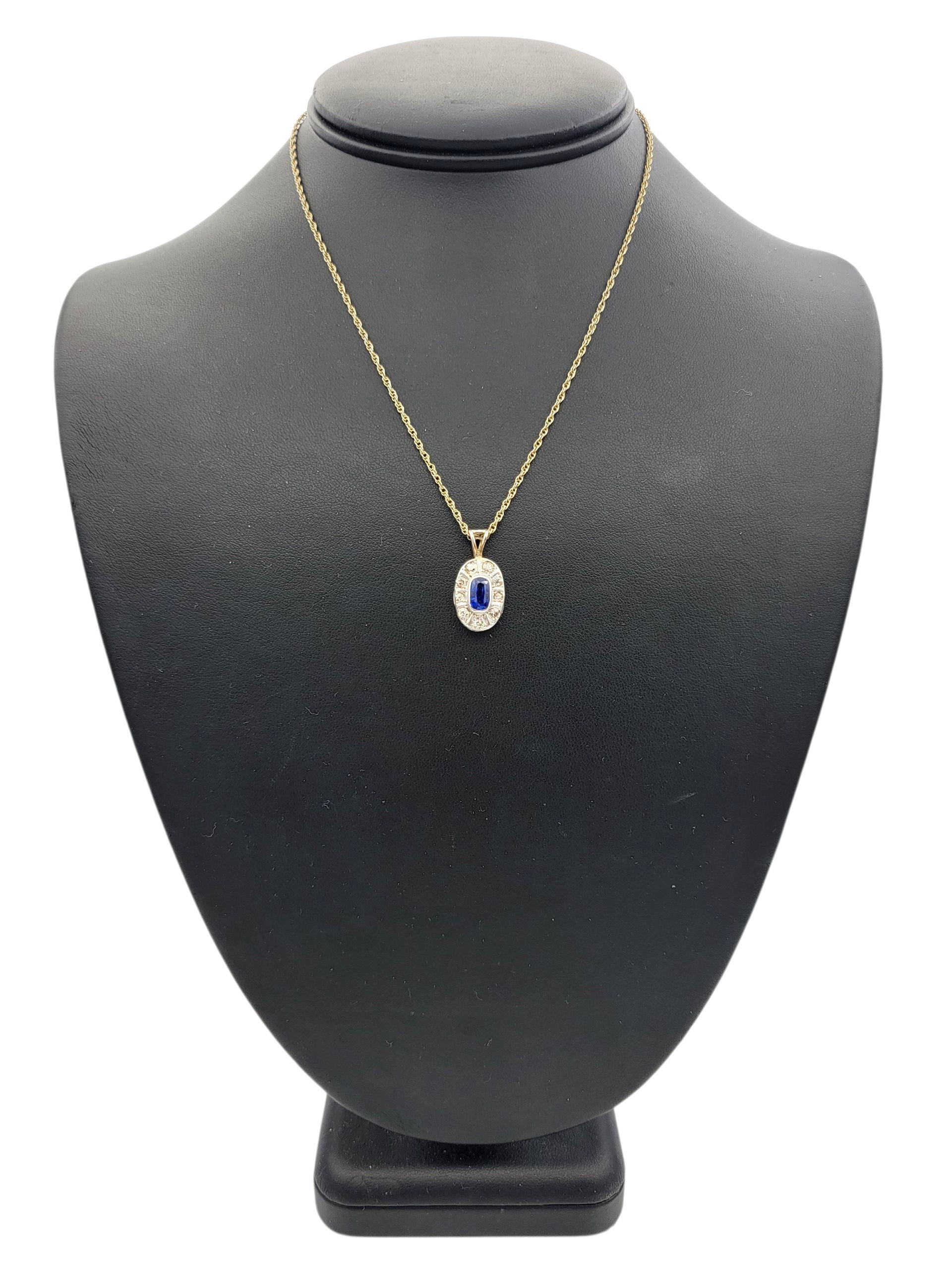 Vintage Cushion Cut Sapphire und Old Mine Diamond Halskette 14 Karat Weißgold im Angebot 5