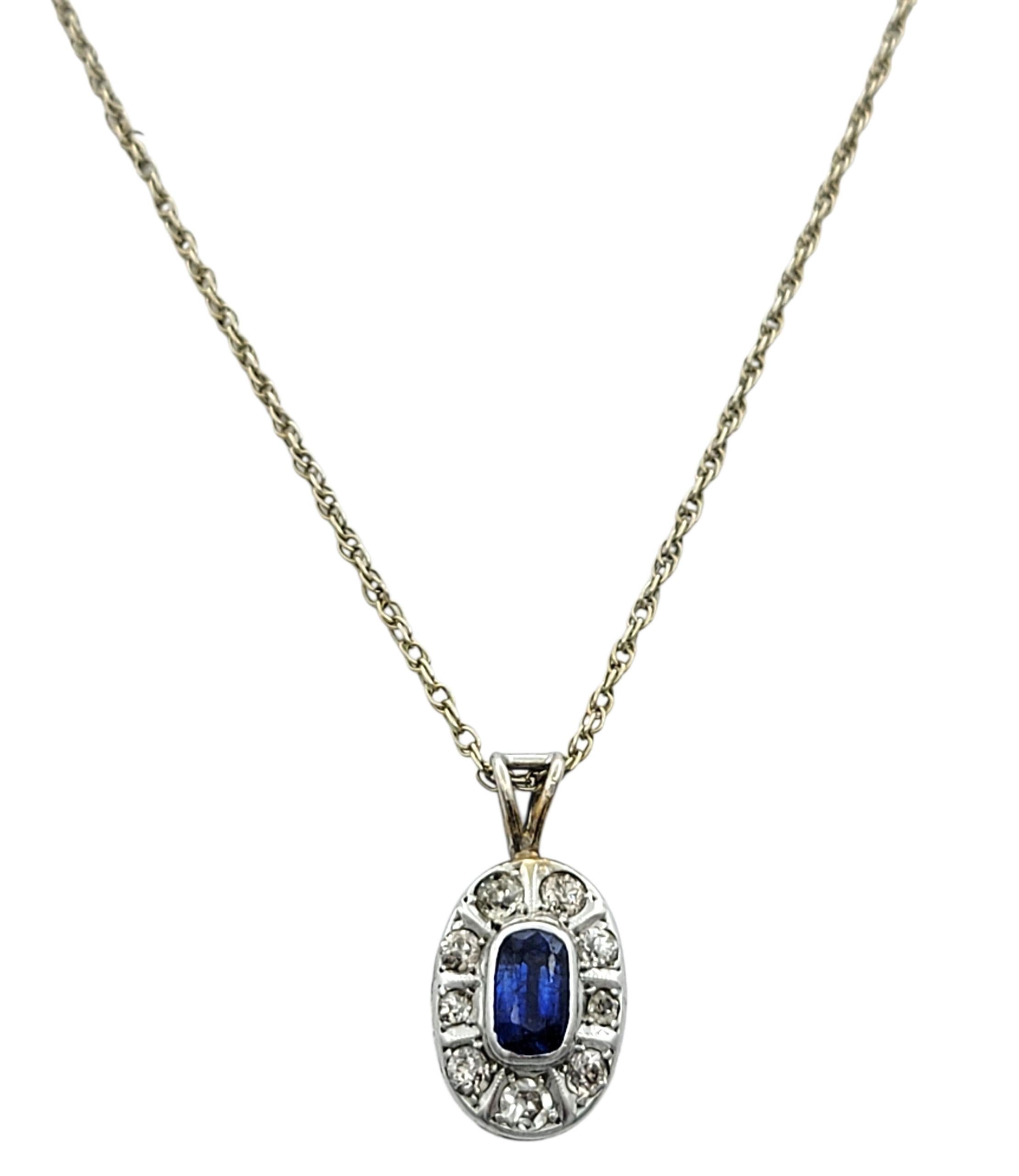 Vintage Cushion Cut Sapphire und Old Mine Diamond Halskette 14 Karat Weißgold im Zustand „Gut“ im Angebot in Scottsdale, AZ