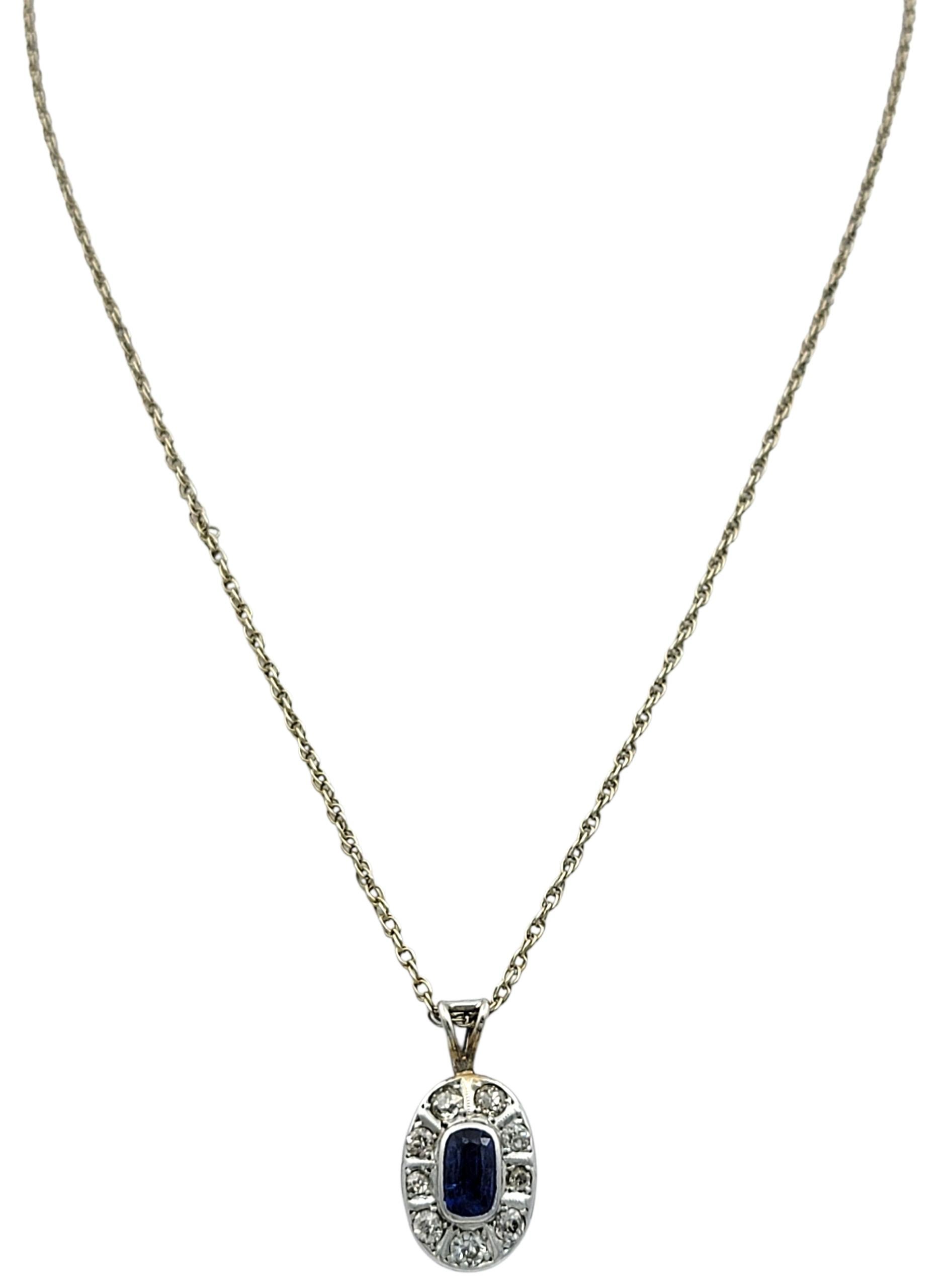 Vintage Cushion Cut Sapphire und Old Mine Diamond Halskette 14 Karat Weißgold Damen im Angebot