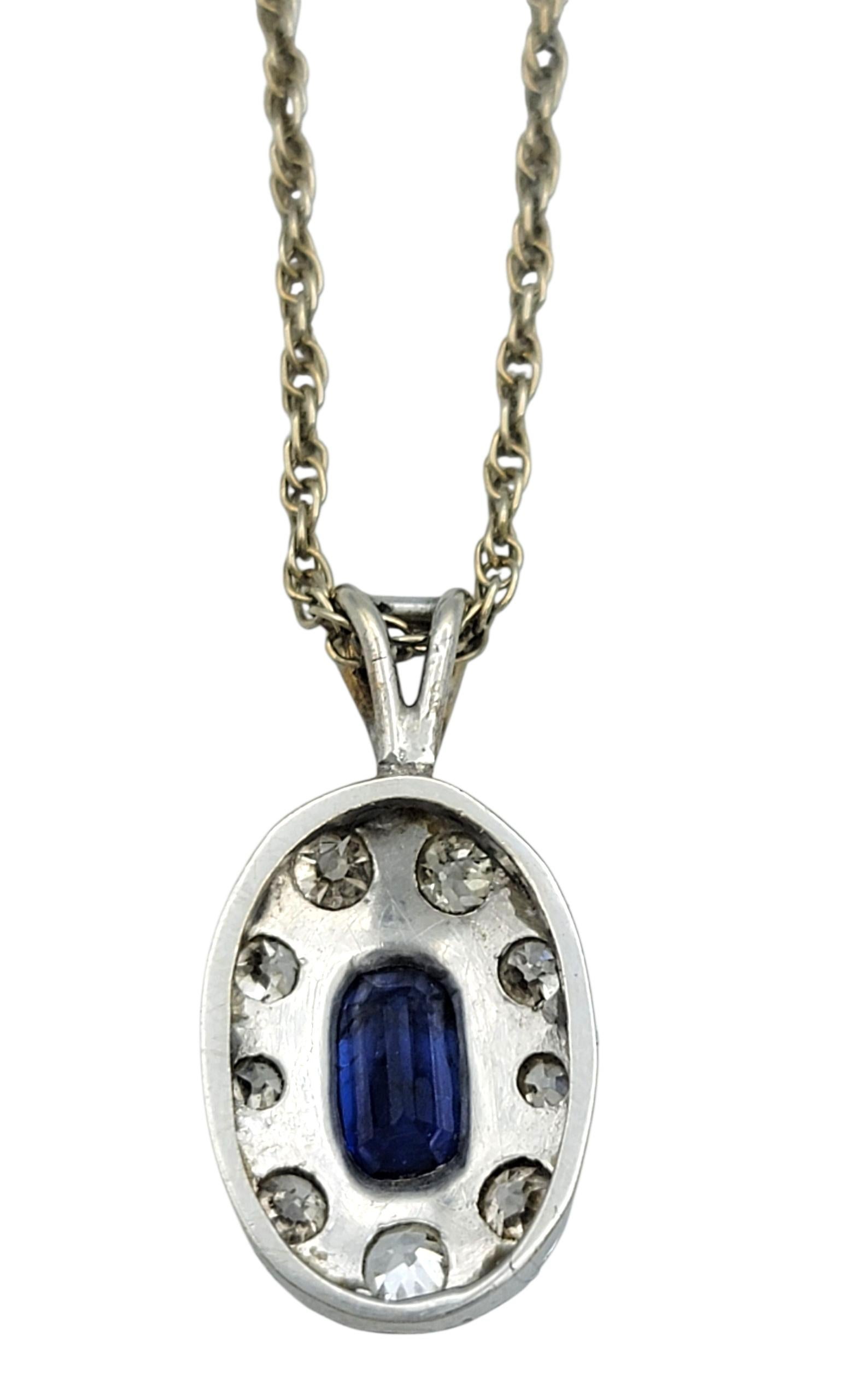 Vintage Cushion Cut Sapphire und Old Mine Diamond Halskette 14 Karat Weißgold im Angebot 2