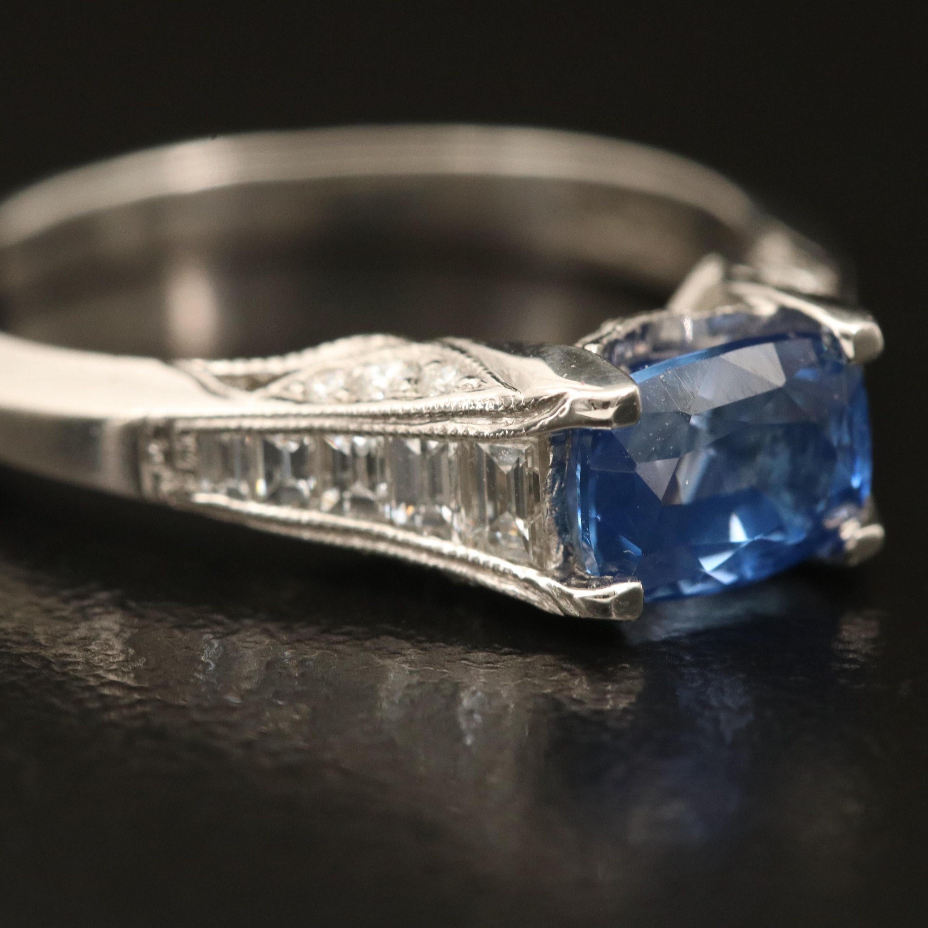 For Sale:  Vintage Cushion Cut Sapphire Engagement Ring, Minimalist Sapphire Diamond Ring 3