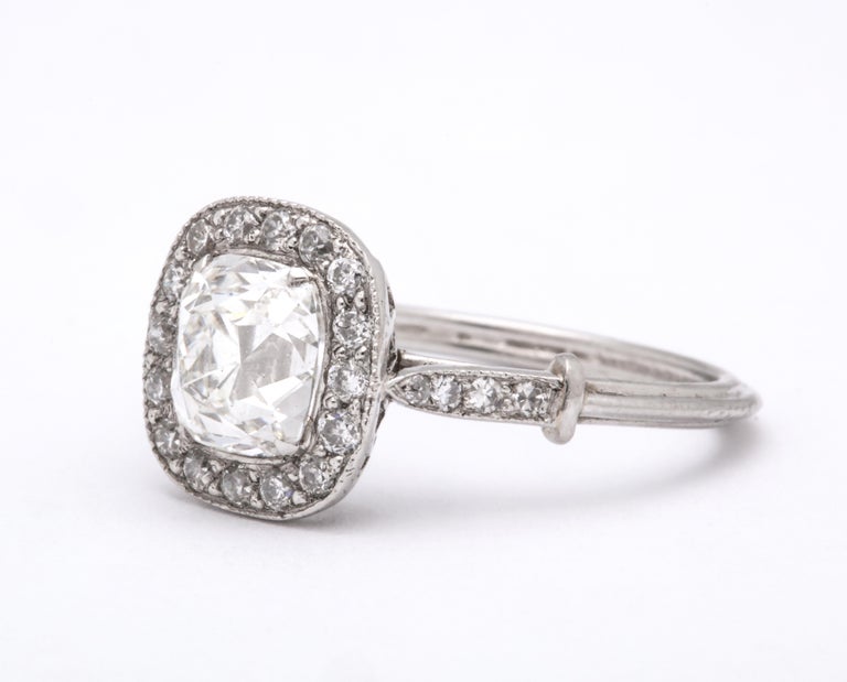 Vintage Cushion Cut VVS G 1.52 Carat Diamond Platinum Engagement Ring