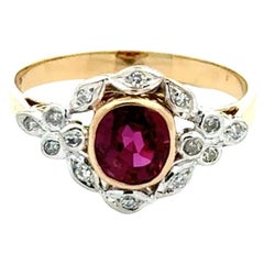 Vintage Cushion Ruby and Diamond 2-Tone Gold Ring
