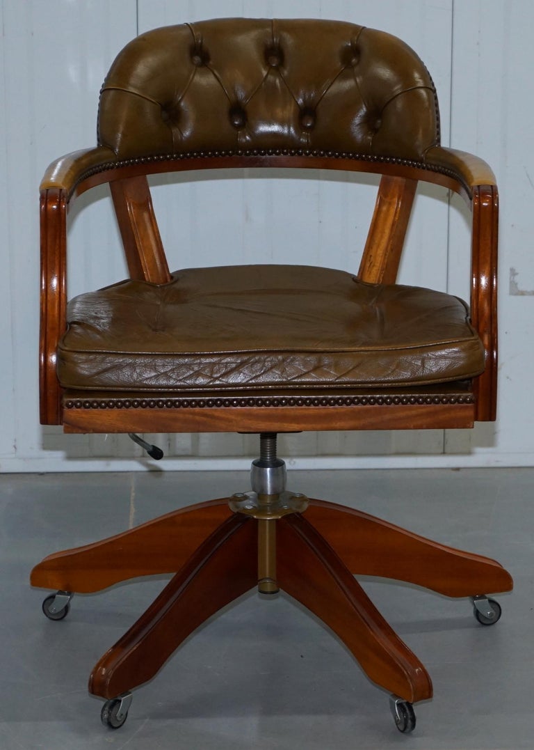 Vintage Cushioned Chesterfield Admirals Court Captains Aged Green