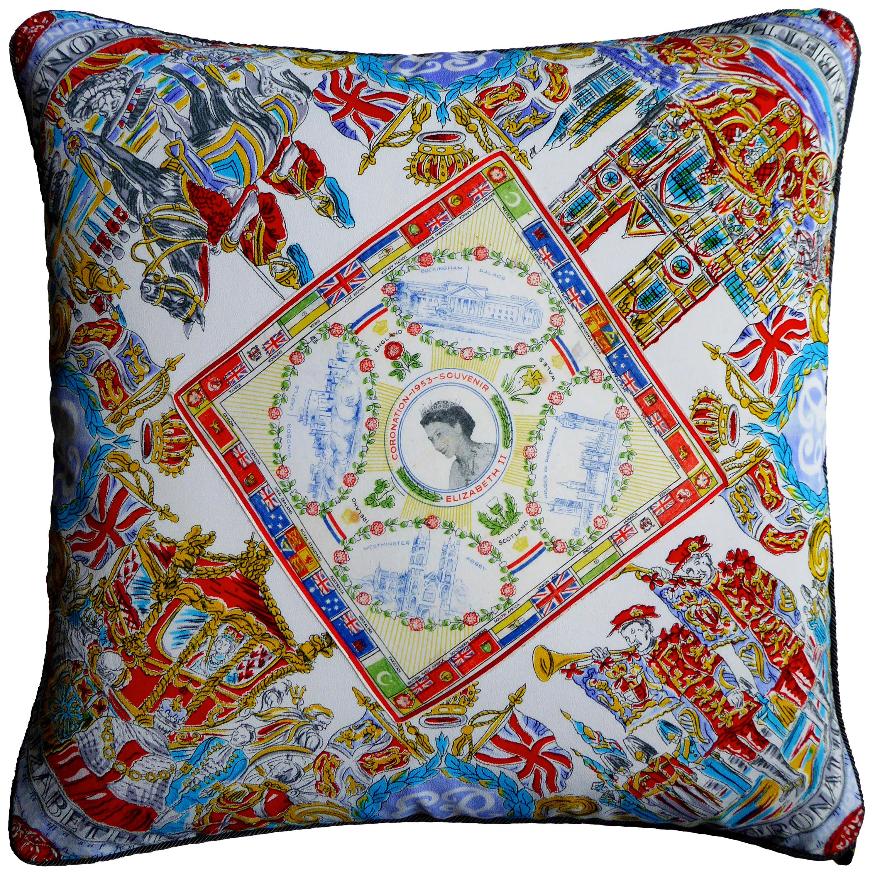 Vintage Cushions - '1953 Coronation Souvenir' - Bespoke luxury pillow Made in UK