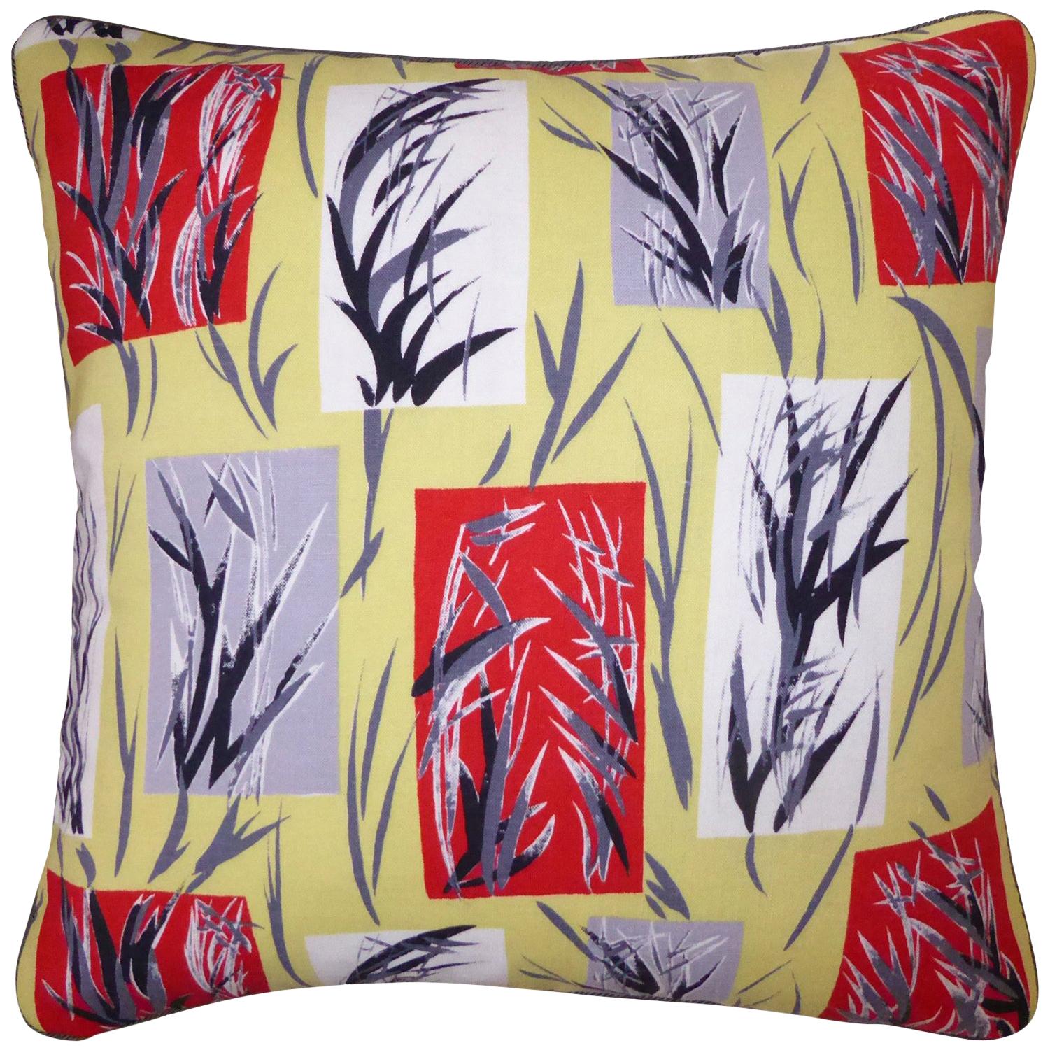 Vintage Cushions "Bamboo Leaves" 1950's Retro Pillow, Made in London