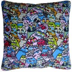 'Vintage Cushions' Bespoke Luxury Silk Pillow 'Blue China Cats', Made in London