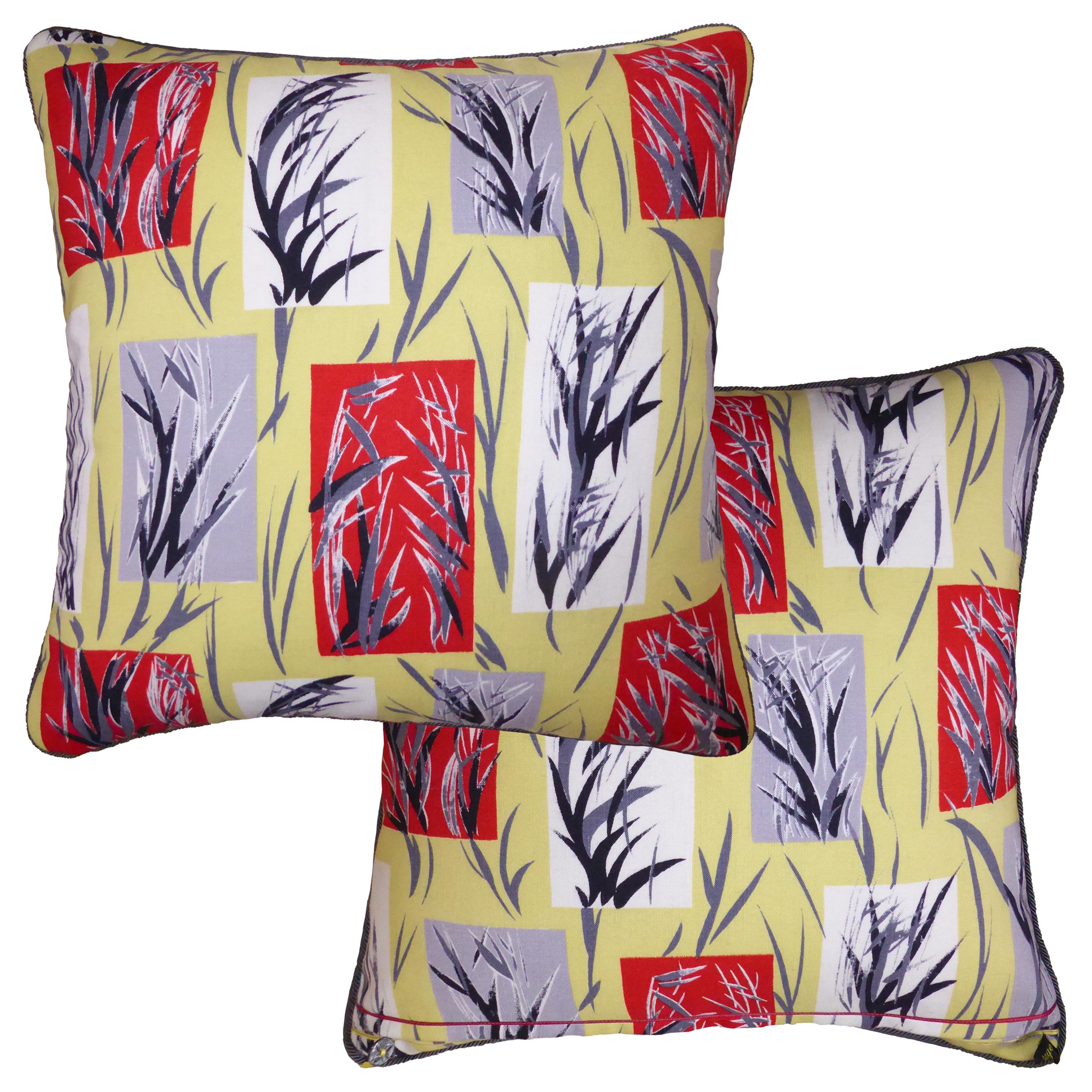 Mid-Century Modern Vintage Cushions, Bespoke-Made Luxury Pillow, 'Bamboo Leaves', Made in UK