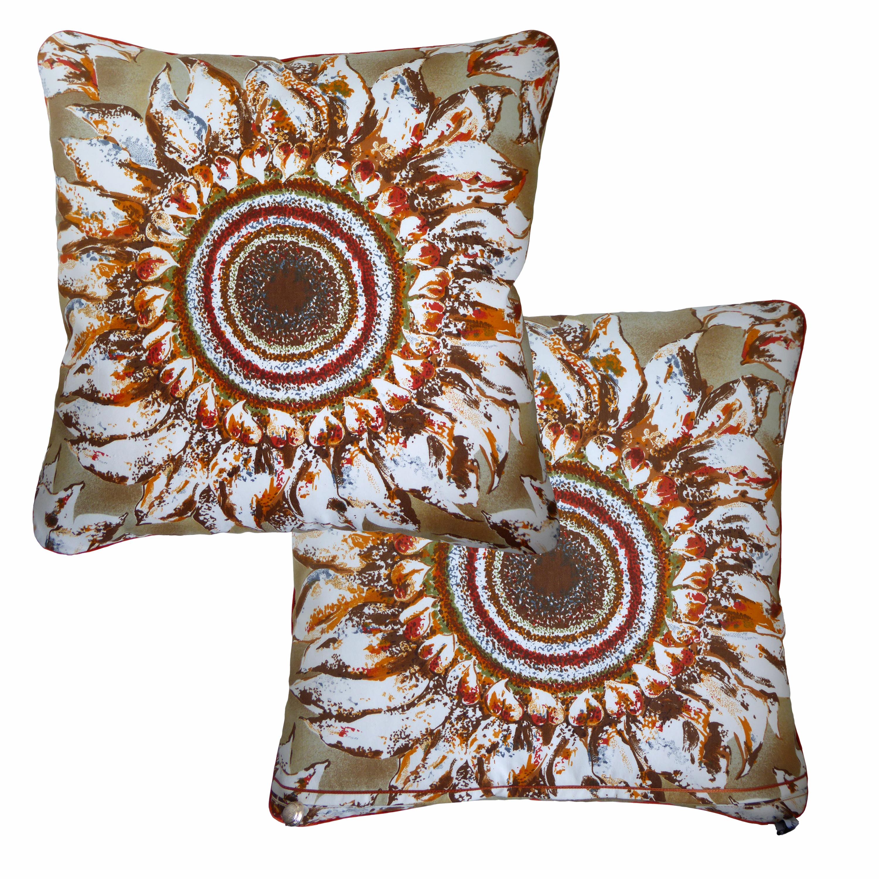 'Ferrara Sunflowers',
circa 1970
British made luxury cushion created by using original vintage furnishing fabric designed and manufactured by A Hardy and named as ‘Ferrara’ on the selvedge
Provenance; Britain
Made by Nichollette