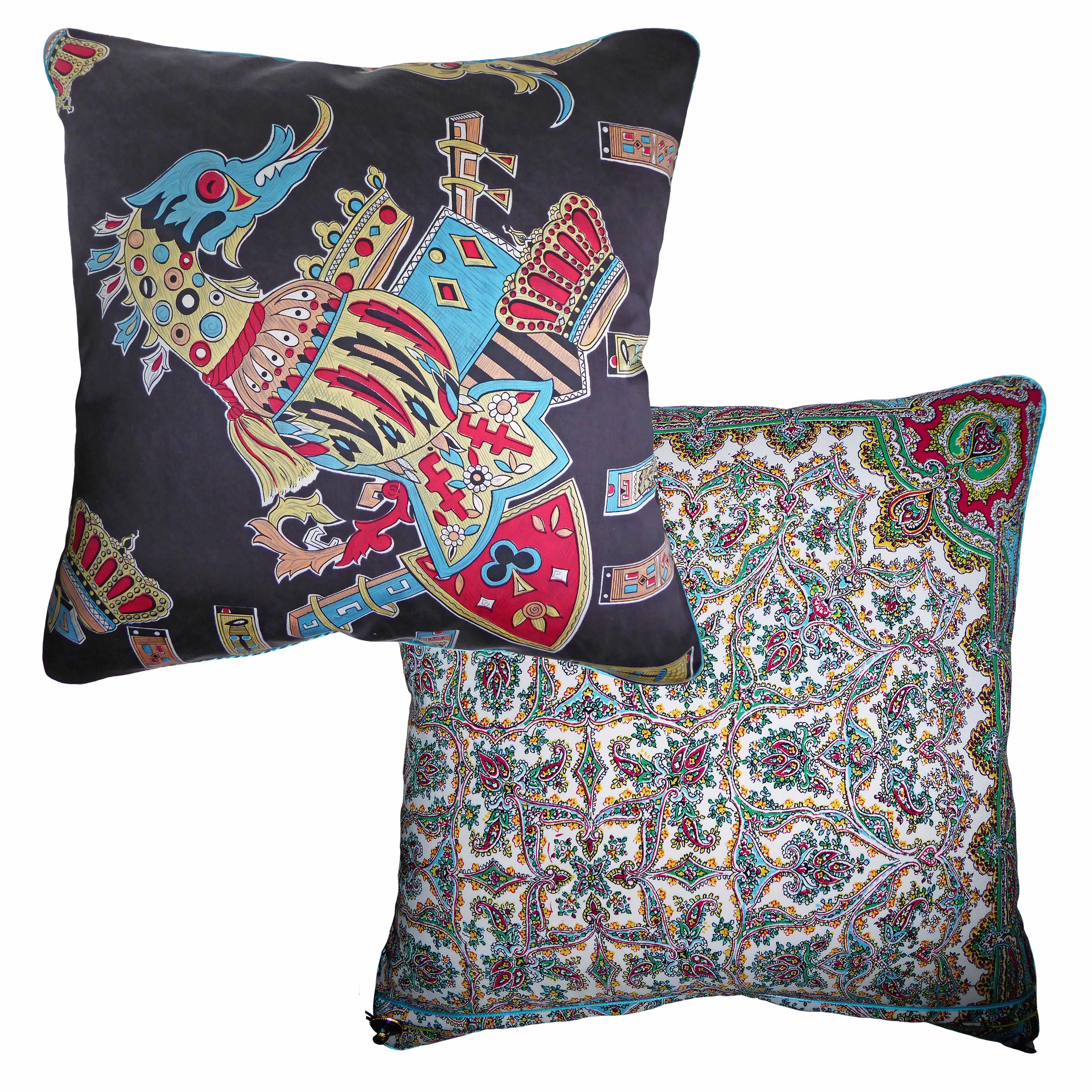 English Vintage Cushions, Bespoke-Made Luxury Silk Pillow, 'Fuku Riu Dragon' Made in UK