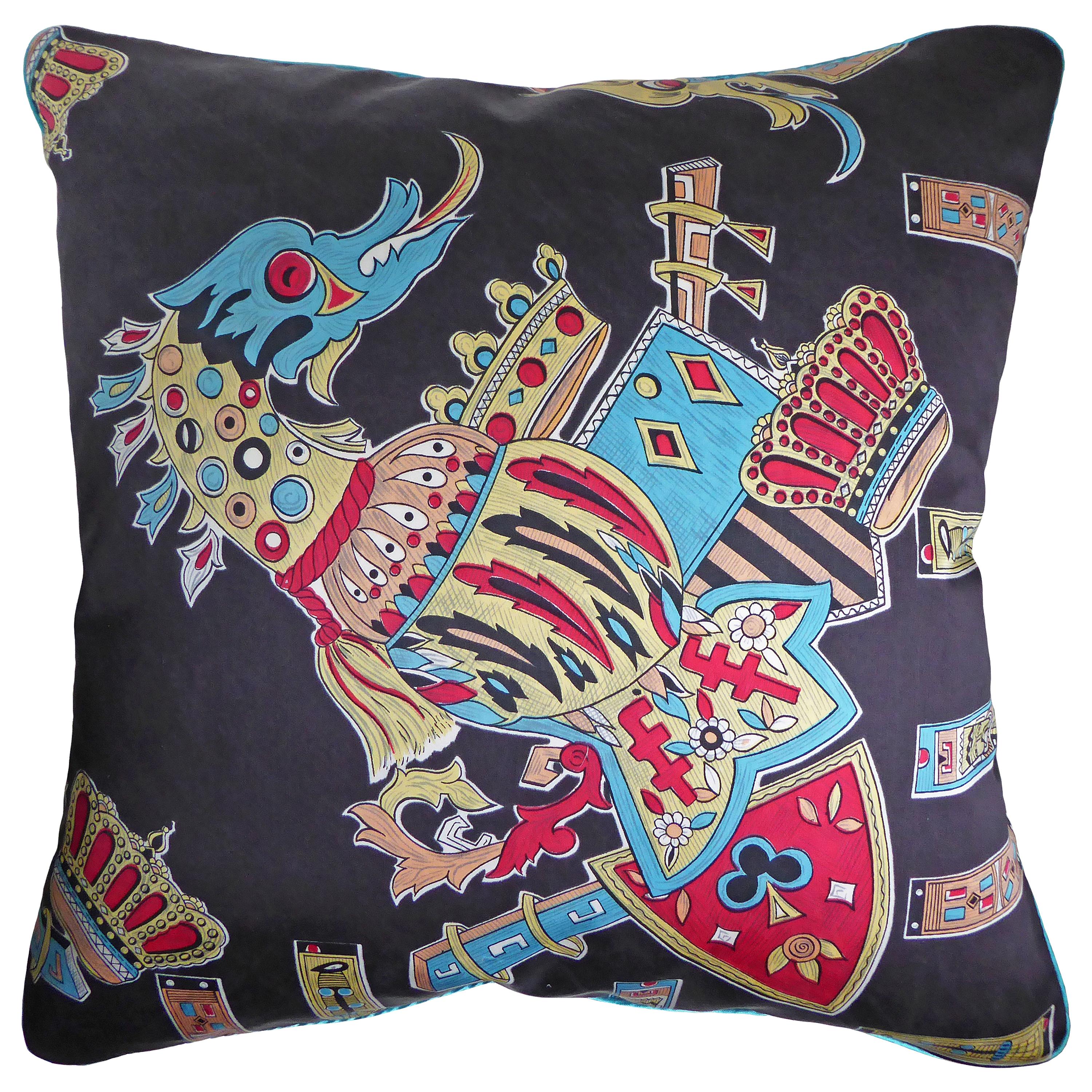 Vintage Cushions, Bespoke-Made Luxury Silk Pillow, 'Fuku Riu Dragon' Made in UK