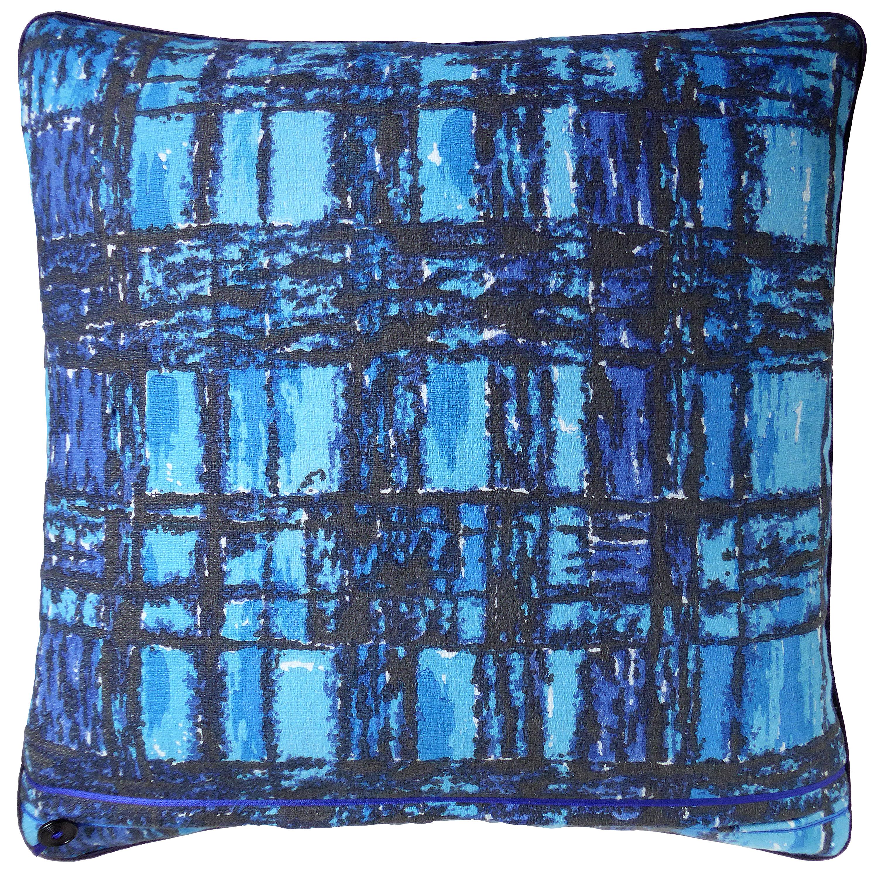 Vintage Cushions 'Nicholls Checks',
circa 1960
British bespoke made retro styled cushion created by using original vintage mid-century fabric in a vibrant cobalt blue
Provenance; Britain
Made by Nichollette Yardley-Moore
Cotton bark cloth with full