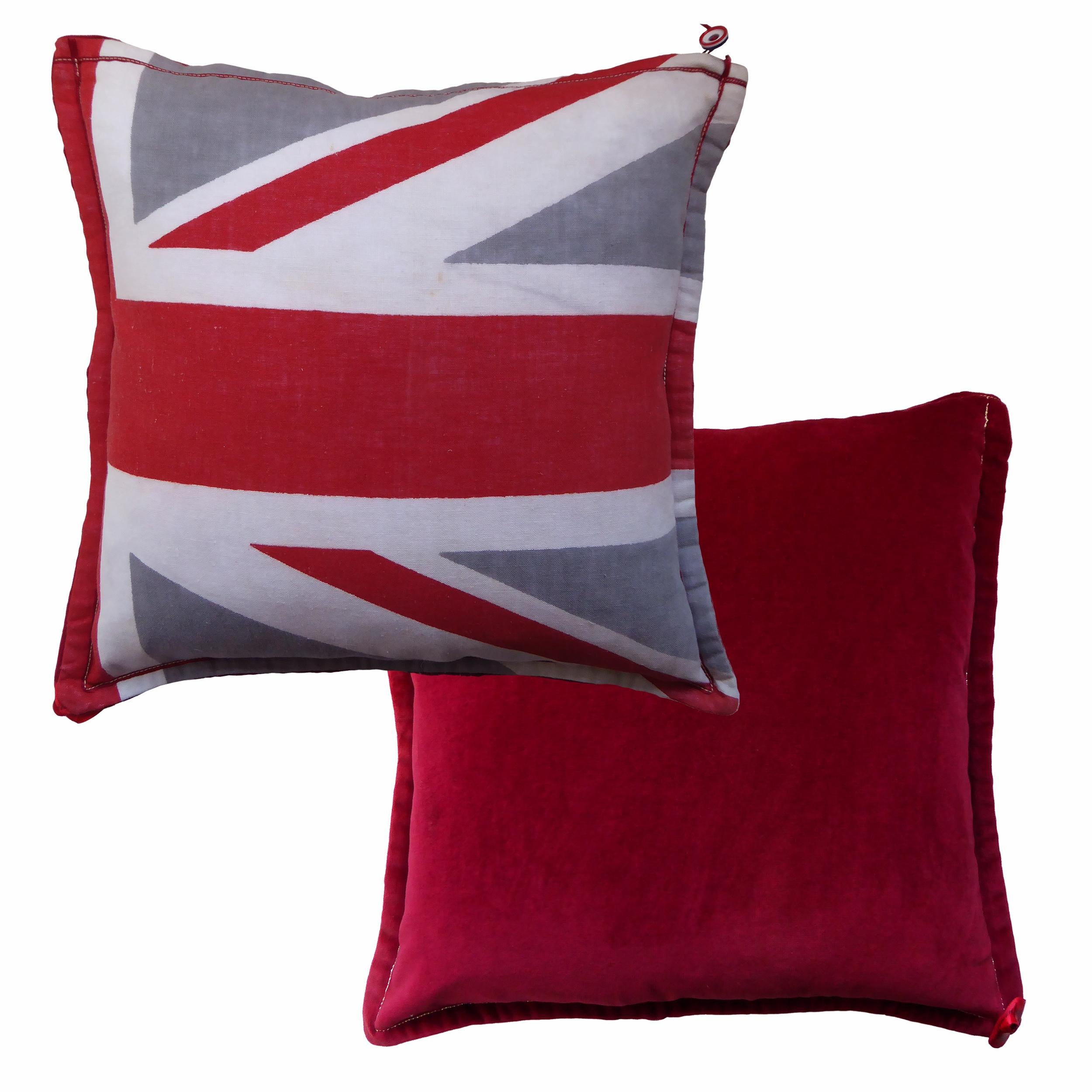 Mid-Century Modern 'Vintage Cushions' Bespoke-Made Pillow 'Distressed Union Jack Flag, Made in UK