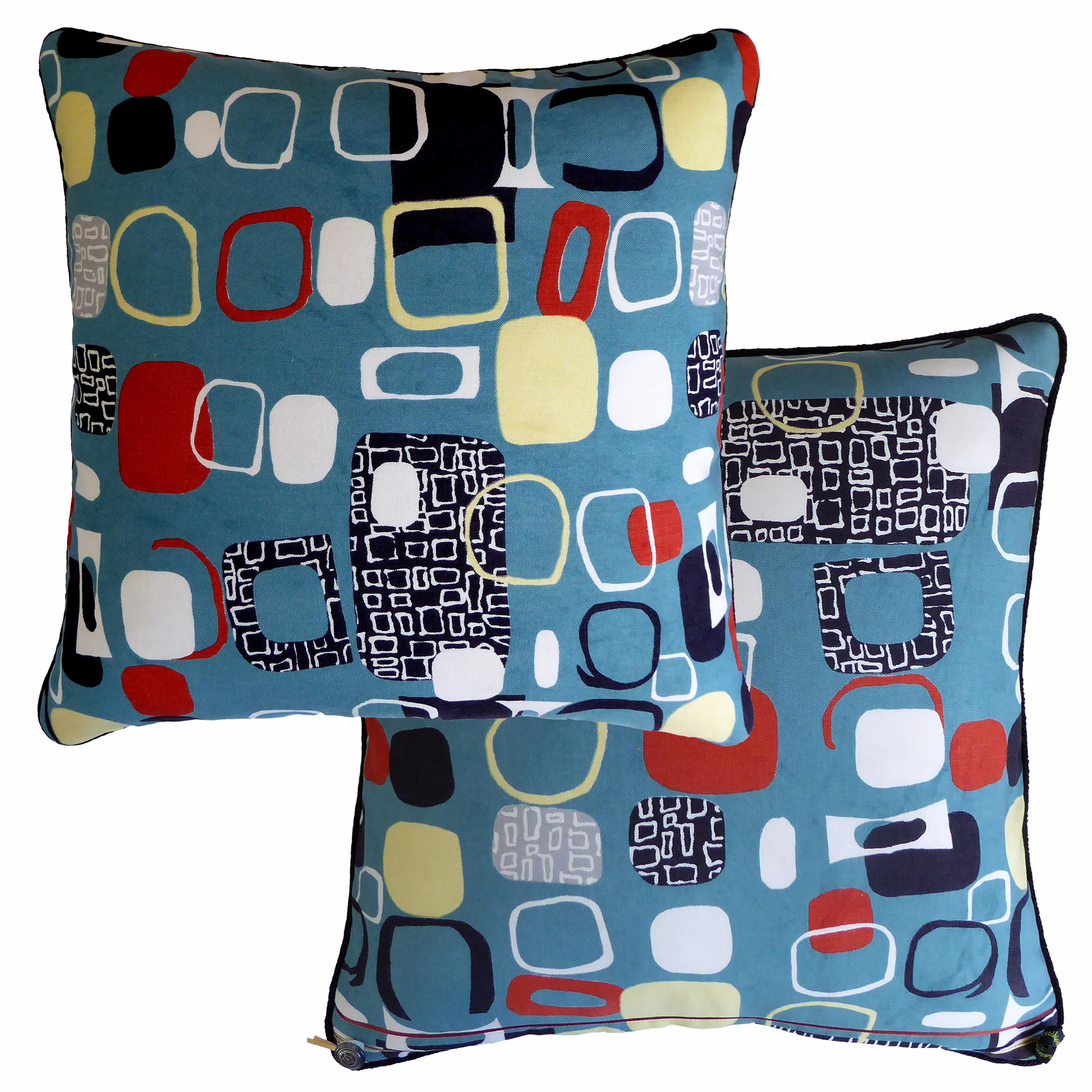 English Vintage Cushions Bespoke Pillow 'Pebbles' Fabric by Designer Jacqueline Groag