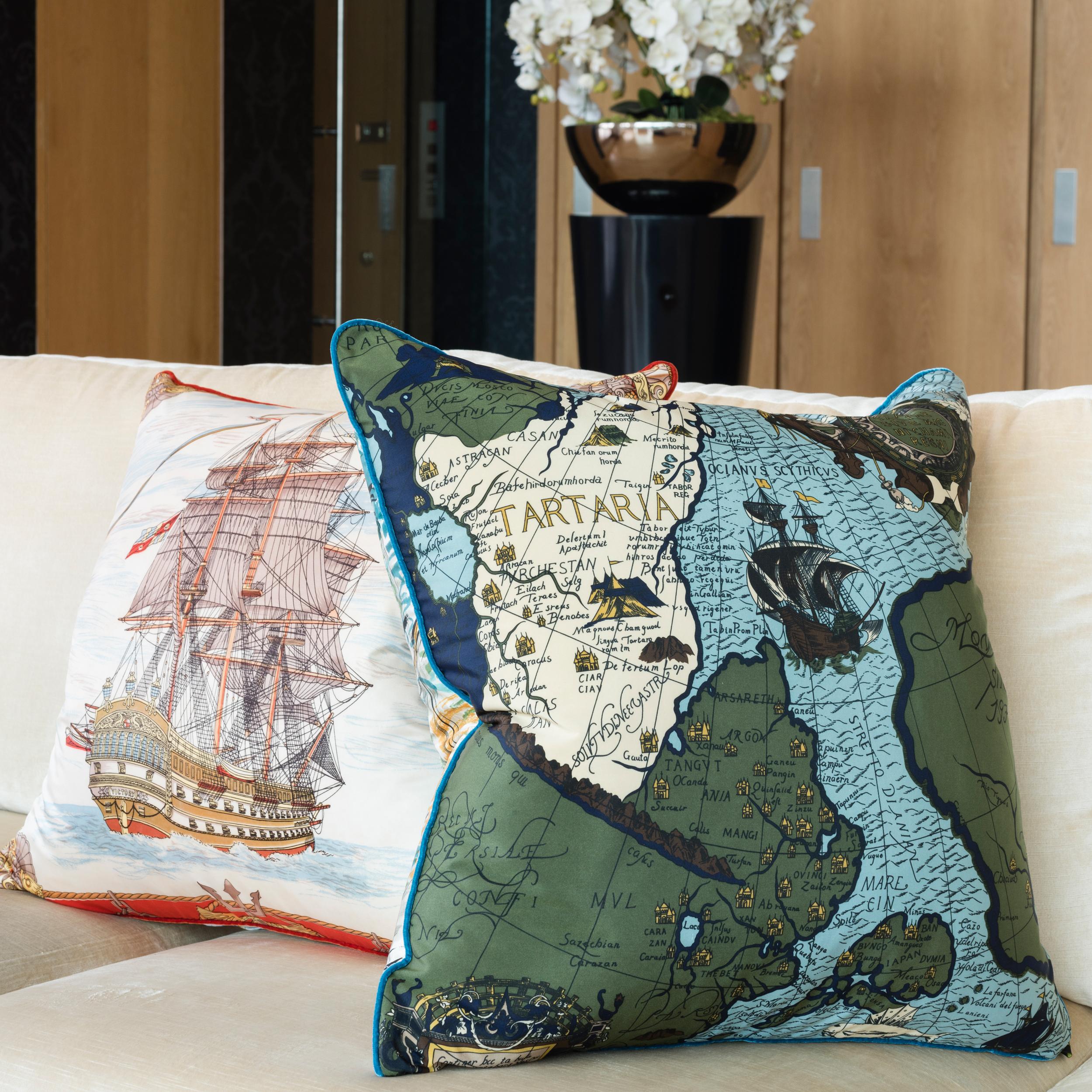 Vintage Cushions, British Bespoke Made Silk Pillow ‘Tartaria', Made in UK In Good Condition In London, GB
