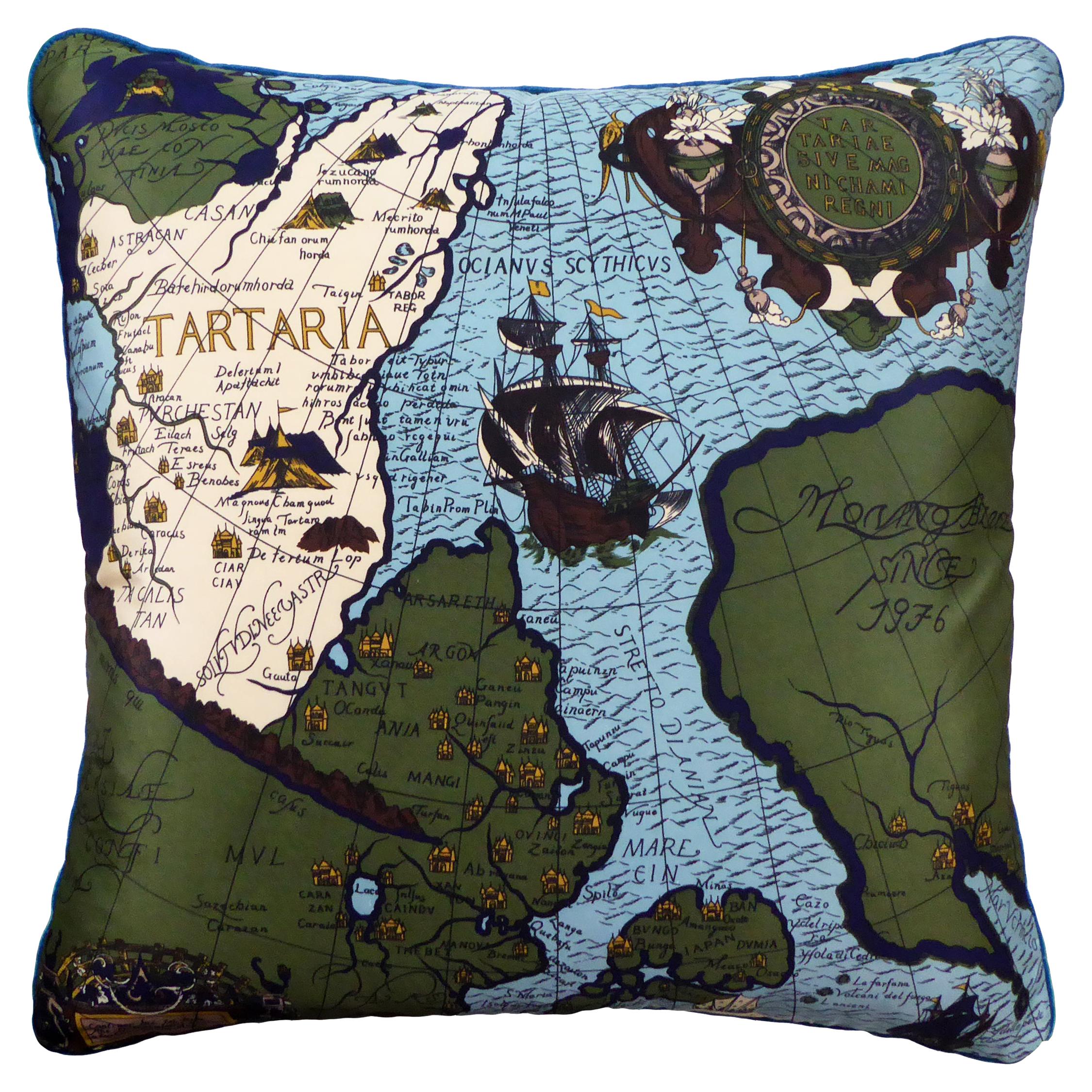 Vintage Cushions, British Bespoke Made Silk Pillow ‘Tartaria', Made in UK