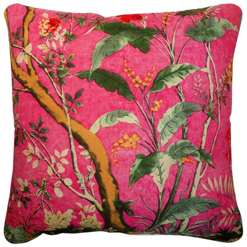 Vintage Cushions "Cerise Forest" Bespoke luxury silk pillow - Made in London