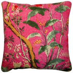 Vintage Cushions "Cerise Forest" Bespoke luxury silk pillow - Made in London