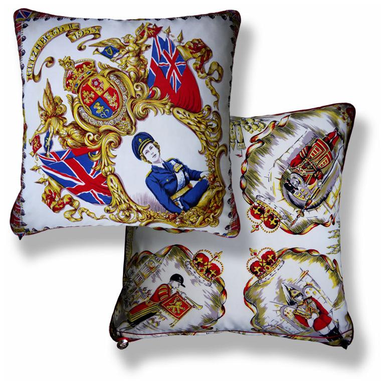 Vintage Cushions "Elizabeth II 1953" Bespoke Luxury Silk Pillow, Made