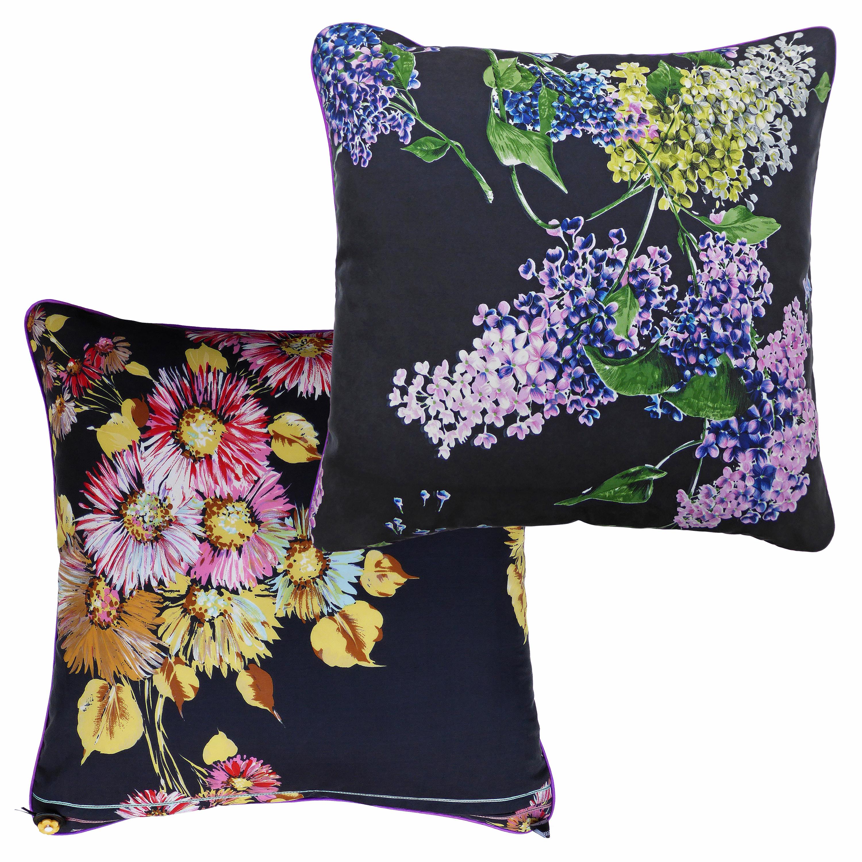 Organic Modern Vintage Cushions 'Hydrangeas' Bespoke Luxury Silk Pillow/Cushion, Made in Uk