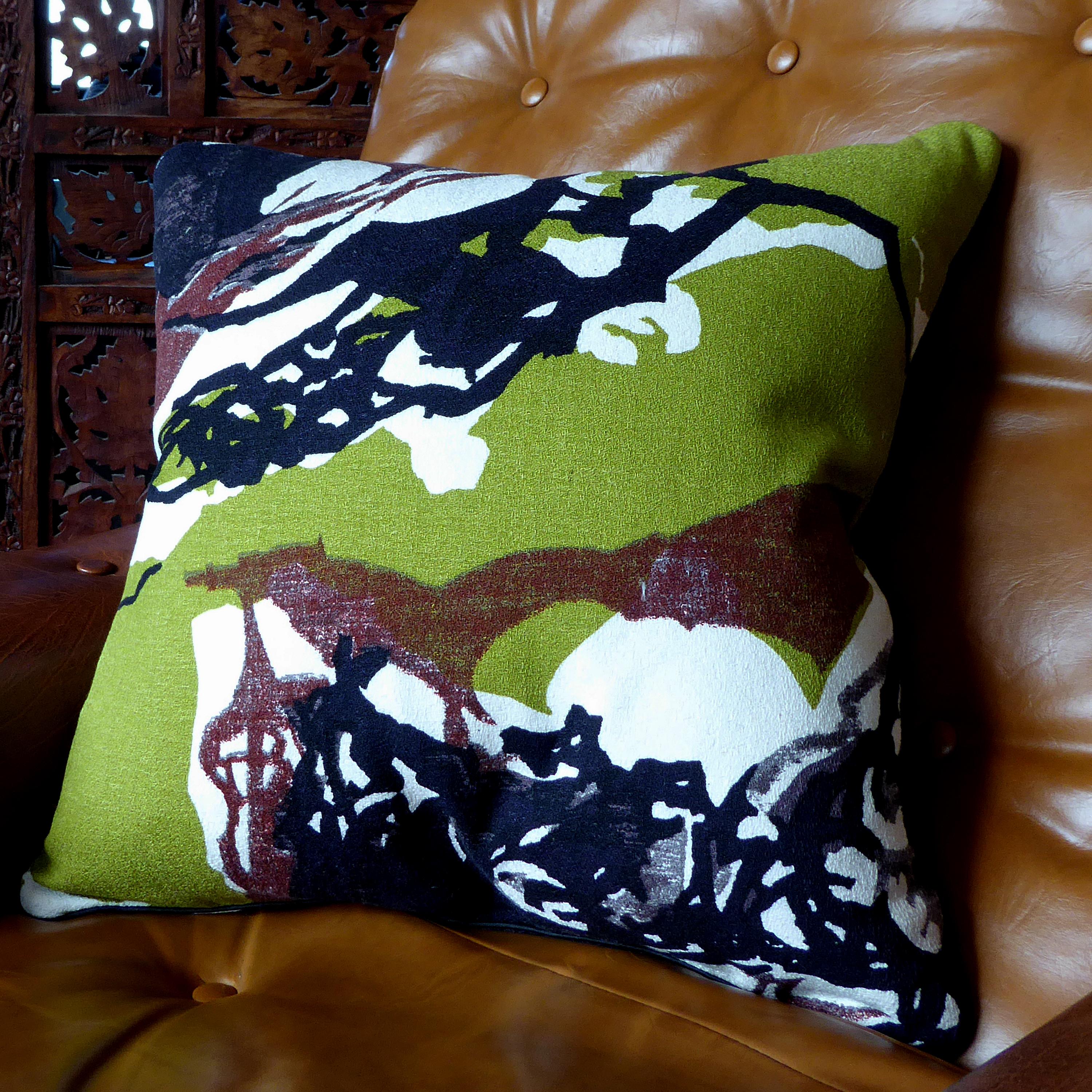 Vintage cushions, midcentury,
circa - 1950
British bespoke made luxury cushion created by using original vintage furnishing fabric in a typical 1950s abstract design
Provenance; Britain
Made by Nichollette Yardley-Moore
Cotton bark-cloth and full