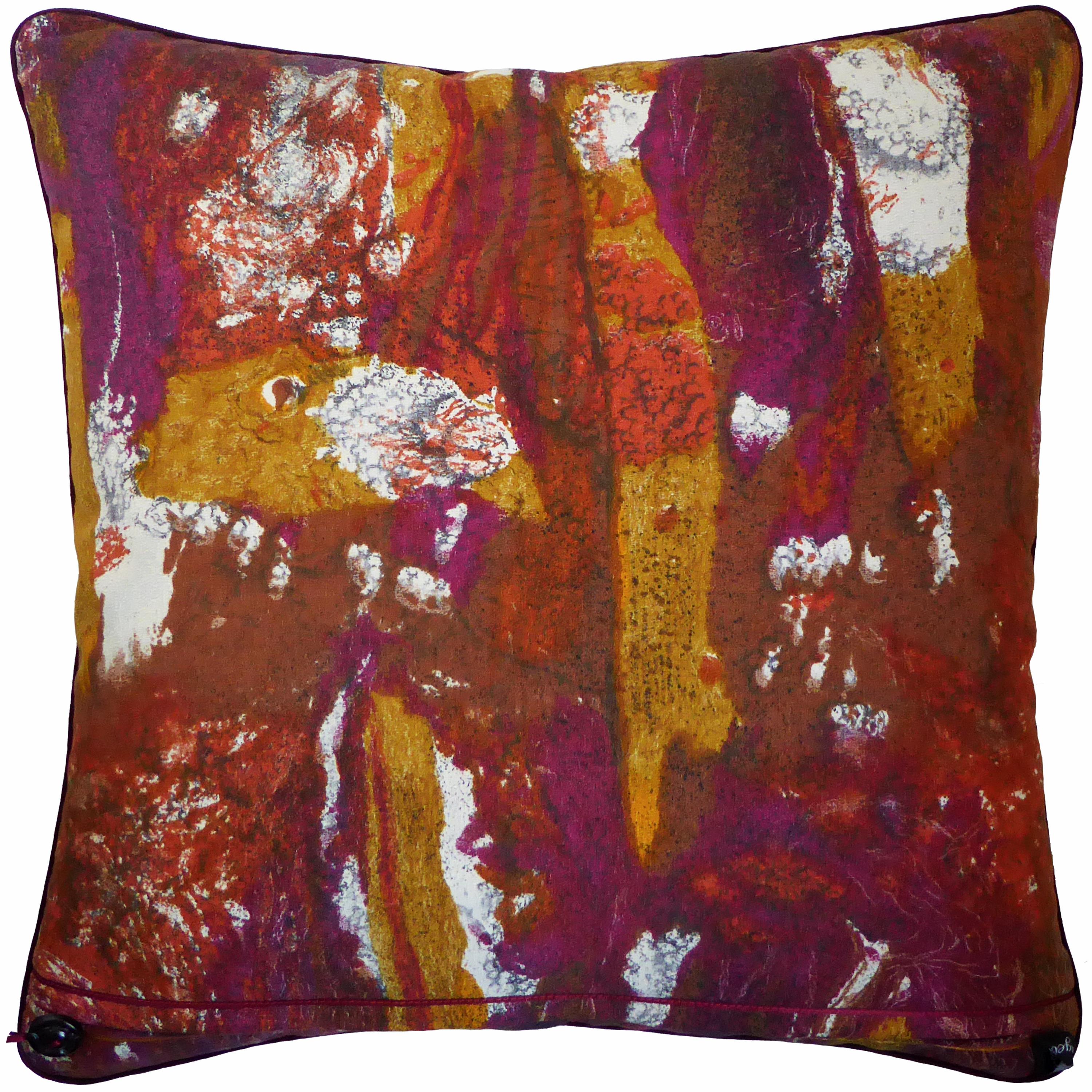 Tapa,
circa - 1960
British bespoke-made luxury pillow/cushion created in original fabric designed by Hans Juda for Heals Fabrics Ltd, London in a stunning abstract design and color-way. An example of which is currently held in the archives of the