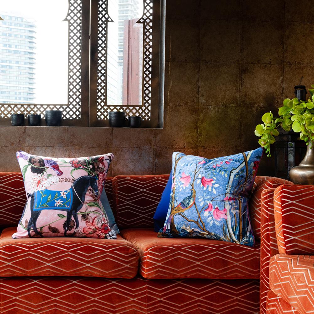 Modern 'Vintage Cushions' Luxury Bespoke-Made Silk Pillow 'Equus Rosado' Made in London