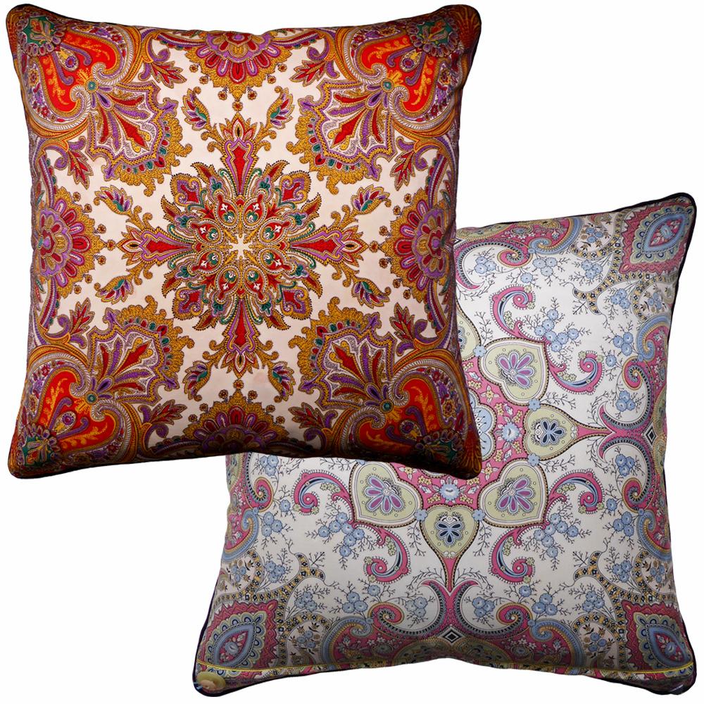Mid-Century Modern 'Vintage Cushions' Luxury Bespoke-Made Silk Pillow ‘Langdon’. Made in London